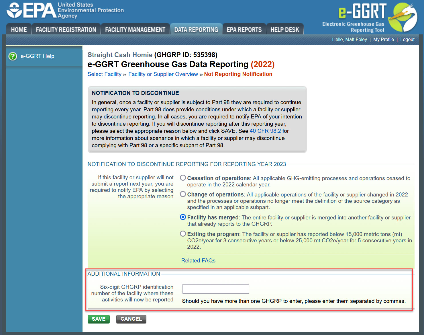 Image showing enter the six-digit GHGRP identification number entry location